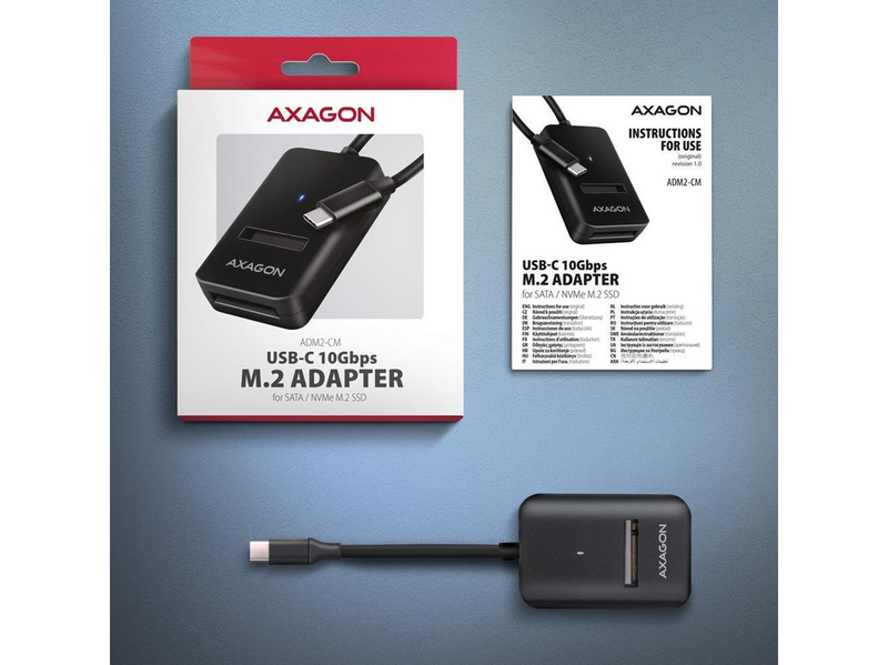 AXAGON USB-C 10 Gbps M.2 Adapter for NVMe & SATA SSD