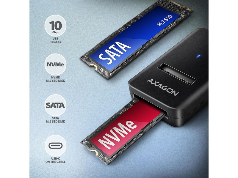 AXAGON USB-C 10 Gbps M.2 Adapter for NVMe & SATA SSD