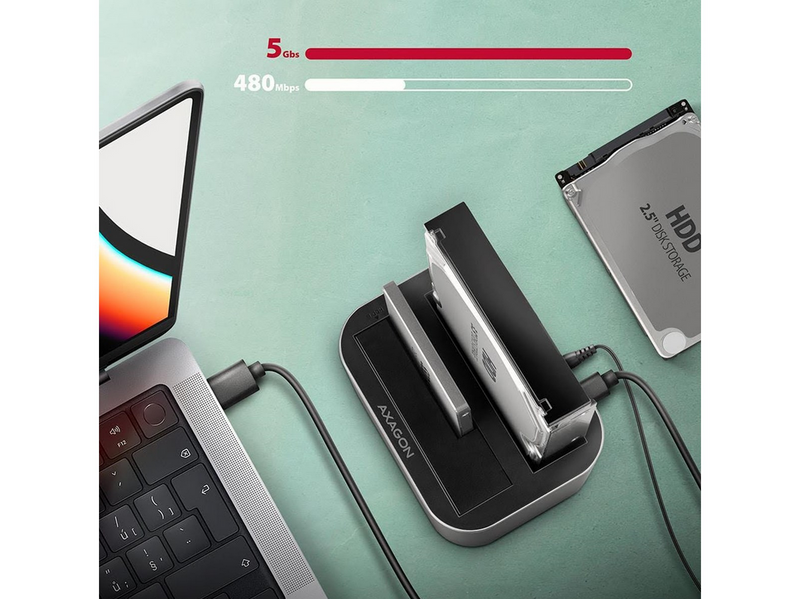 AXAGON Superpeed USB-C Dual HDD/SSD Dock with Clone Fuction