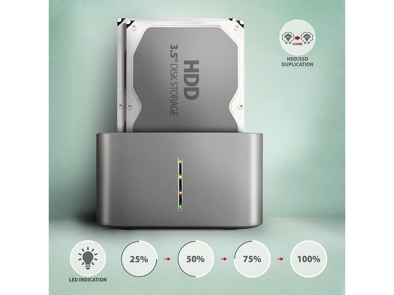 AXAGON Superpeed USB-C Dual HDD/SSD Dock with Clone Fuction
