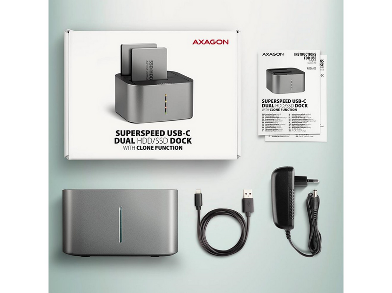 AXAGON Superpeed USB-C Dual HDD/SSD Dock with Clone Fuction
