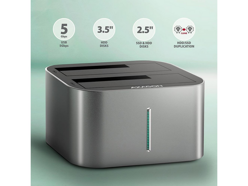 AXAGON Superpeed USB-C Dual HDD/SSD Dock with Clone Fuction