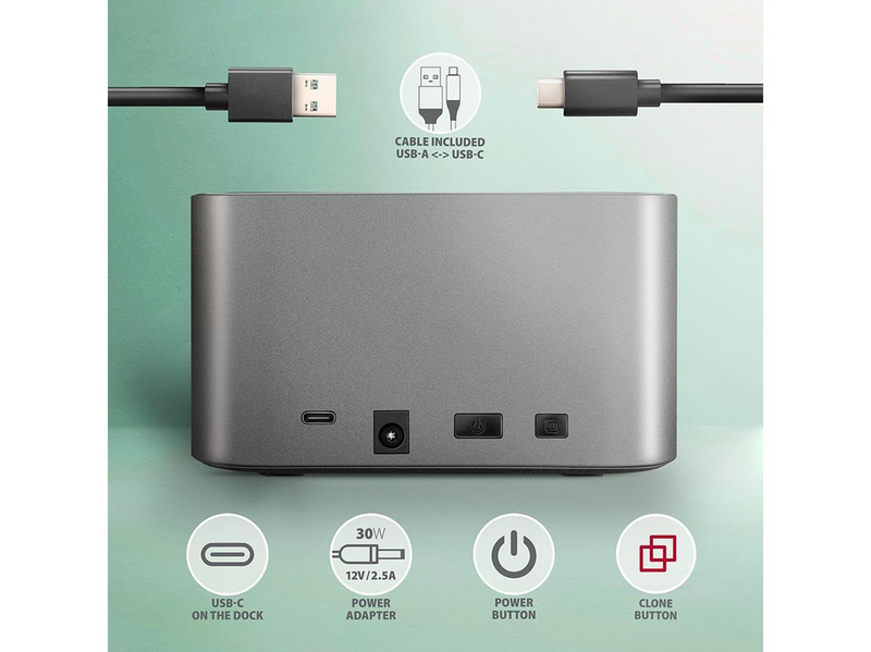 AXAGON Superpeed USB-C Dual HDD/SSD Dock with Clone Fuction