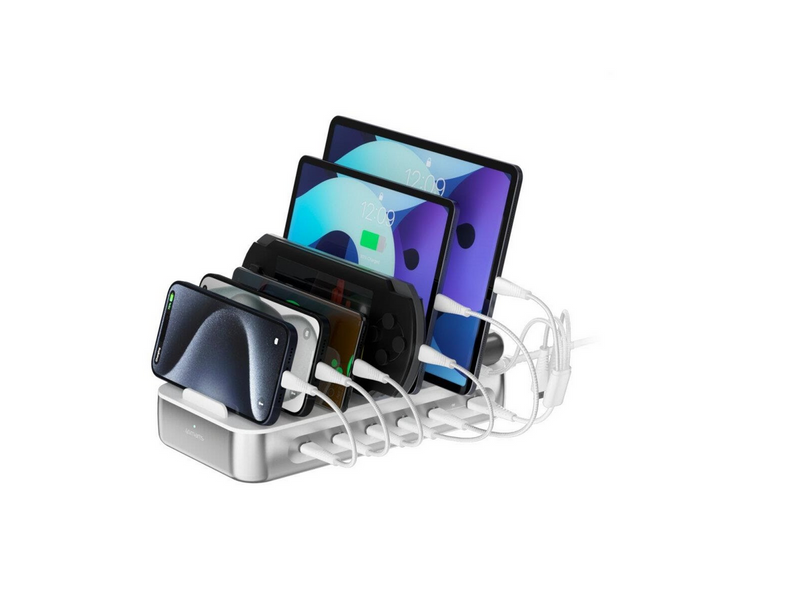 4smarts Charging station Team 100W 1x USB-A port 5x USB-C ports includes 6 cables silver