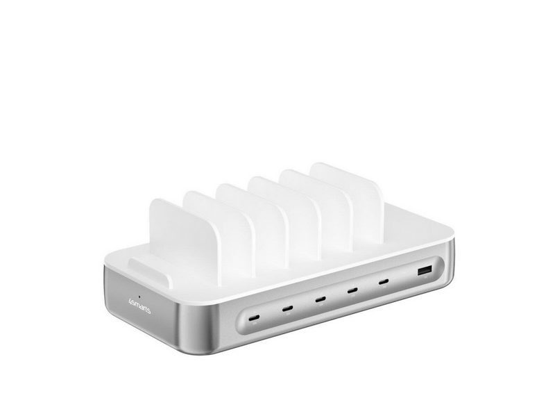 4smarts Charging station Team 100W 1x USB-A port 5x USB-C ports includes 6 cables silver