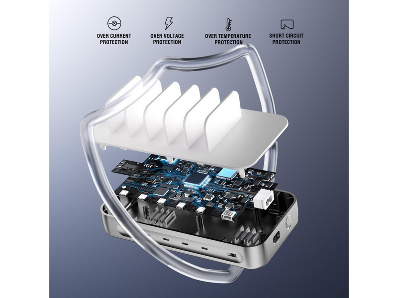 4smarts Charging station Team 100W 1x USB-A port 5x USB-C ports includes 6 cables silver