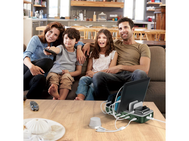 4smarts Charging station Team 100W 1x USB-A port 5x USB-C ports includes 6 cables green