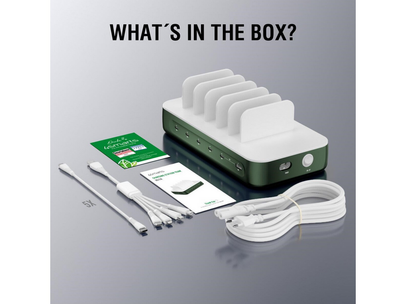 4smarts Charging station Team 100W 1x USB-A port 5x USB-C ports includes 6 cables green
