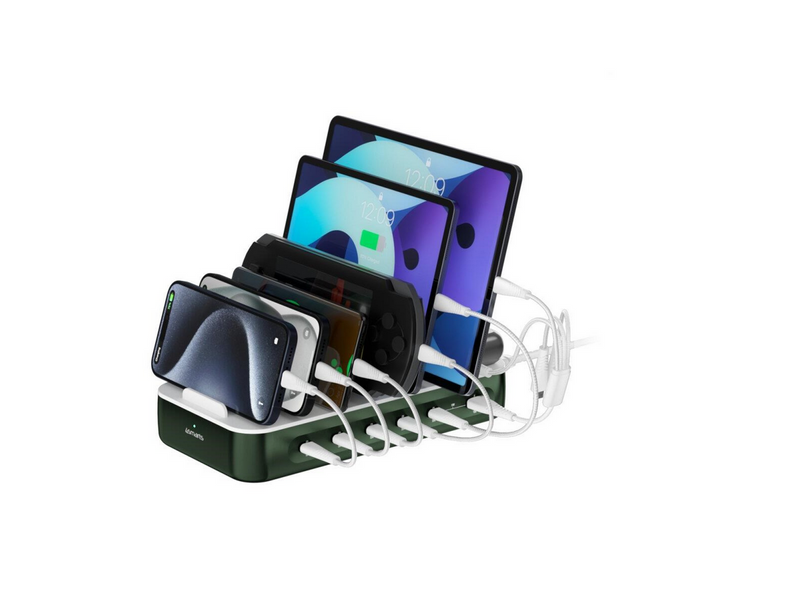 4smarts Charging station Team 100W 1x USB-A port 5x USB-C ports includes 6 cables green