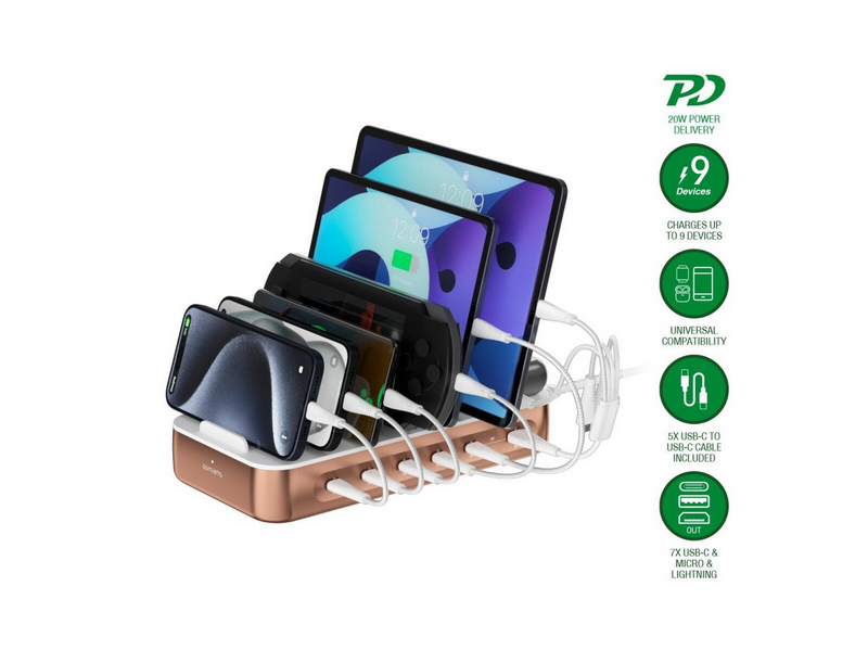 4smarts Charging station Team 100W 1x USB-A port 5x USB-C ports includes 6 cables copper