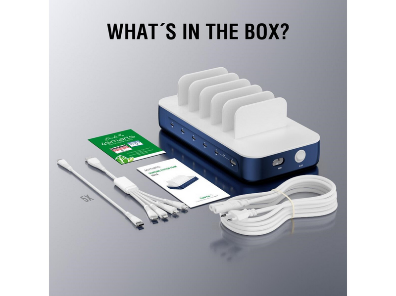 4smarts Charging station Team 100W 1x USB-A port 5x USB-C ports includes 6 cables navy