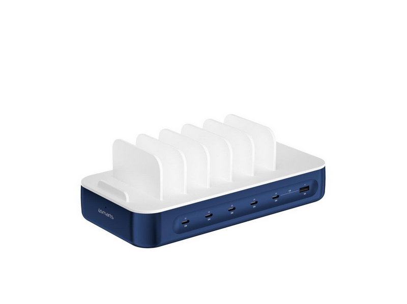 4smarts Charging station Team 100W 1x USB-A port 5x USB-C ports includes 6 cables navy