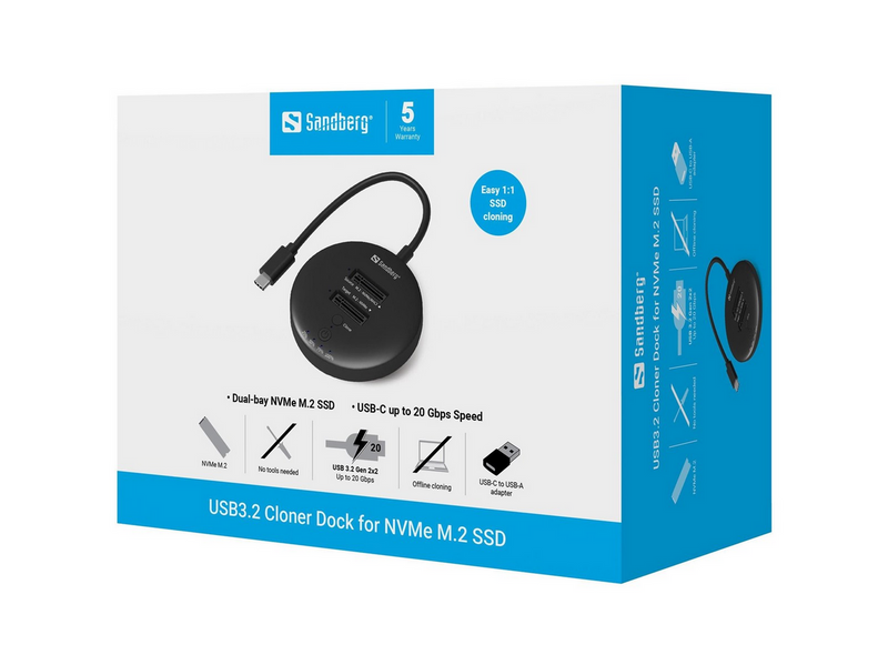 Sandberg USB3.2 Cloner Dock for NVMe M.2 SSD