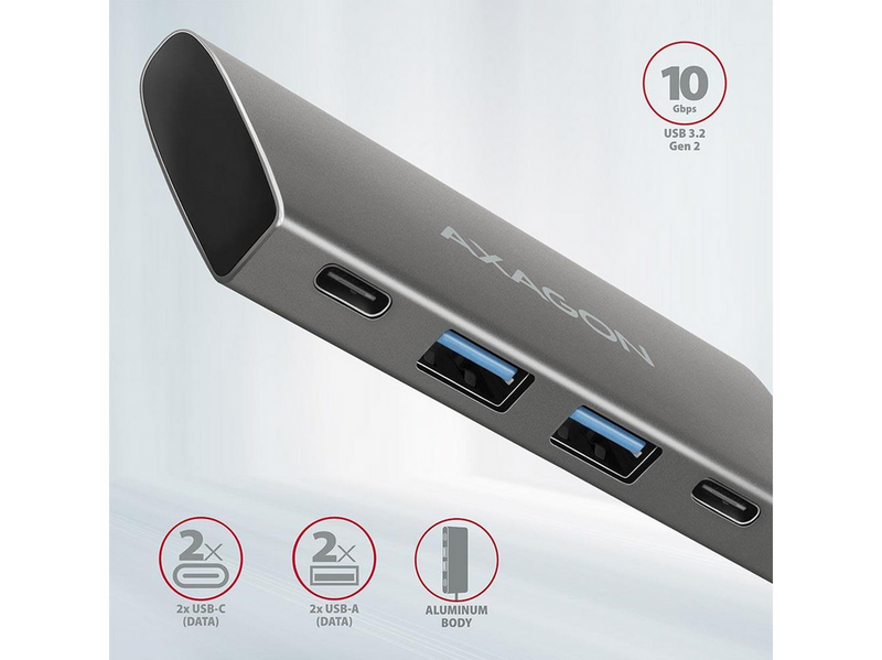 AXAGON Speedster 4 SuperSpeed USB-C 10 Gbps Hub with 4 USB Ports USB-Hubs - USB 3.2 - 4 - silber