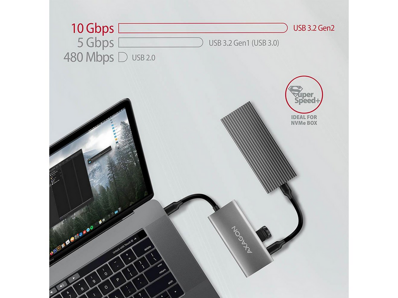 AXAGON Speedster 4 SuperSpeed USB-C 10 Gbps Hub with 4 USB Ports USB-Hubs - USB 3.2 - 4 - silber
