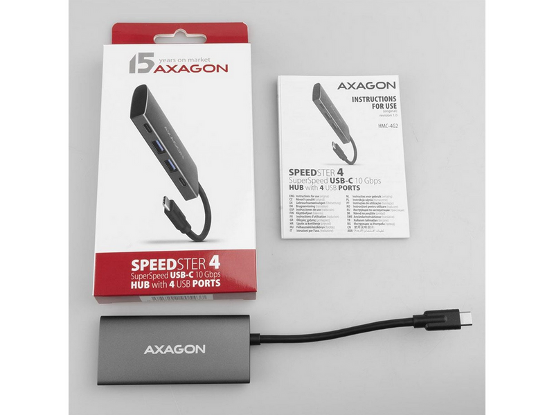 AXAGON Speedster 4 SuperSpeed USB-C 10 Gbps Hub with 4 USB Ports USB-Hubs - USB 3.2 - 4 - silber