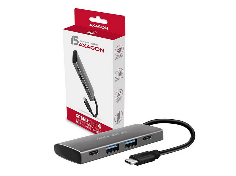 AXAGON Speedster 4 SuperSpeed USB-C 10 Gbps Hub with 4 USB Ports USB-Hubs - USB 3.2 - 4 - silber