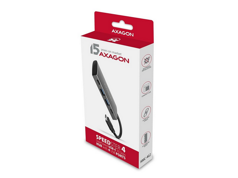 AXAGON Speedster 4 SuperSpeed USB-C 10 Gbps Hub with 4 USB Ports USB-Hubs - USB 3.2 - 4 - silber