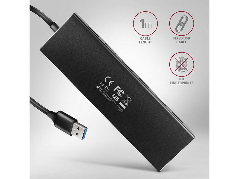 AXAGON SuperSpeed USB-A Flat Hub with 1 m Cable USB-Hubs - USB 3.2 - 7 - Schwarz