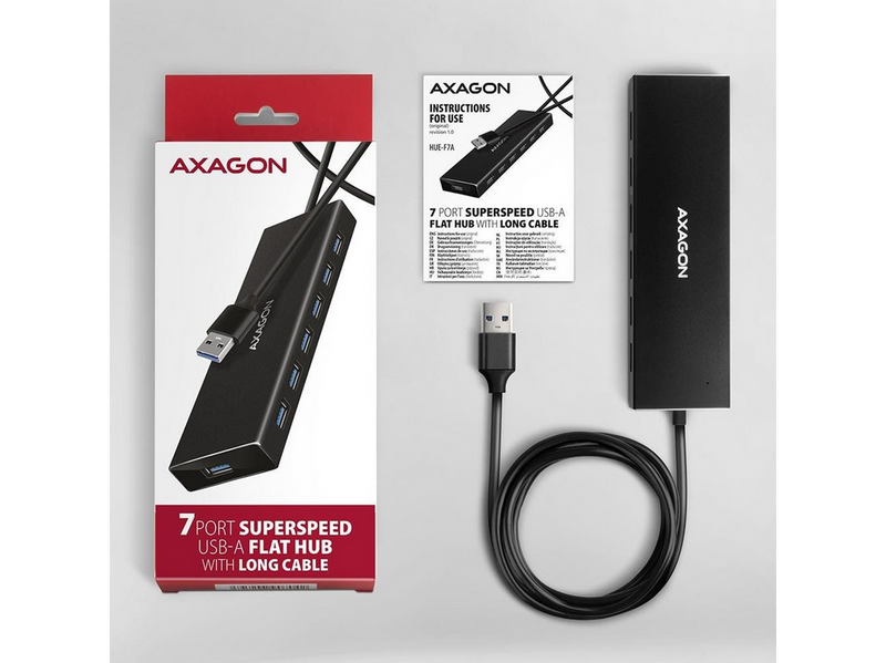 AXAGON SuperSpeed USB-A Flat Hub with 1 m Cable USB-Hubs - USB 3.2 - 7 - Schwarz