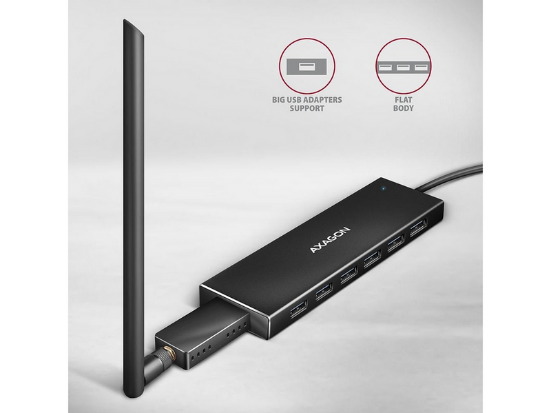 AXAGON SuperSpeed USB-A Flat Hub with 1 m Cable USB-Hubs - USB 3.2 - 7 - Schwarz