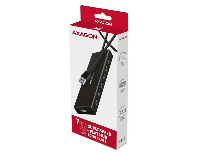AXAGON SuperSpeed USB-A Flat Hub with 1 m Cable USB-Hubs - USB 3.2 - 7 - Schwarz