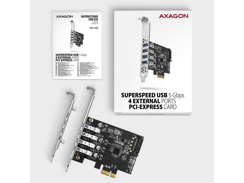 AXAGON SuperSpeed 4 × USB-A 5 Gbps External Ports PCIe Card