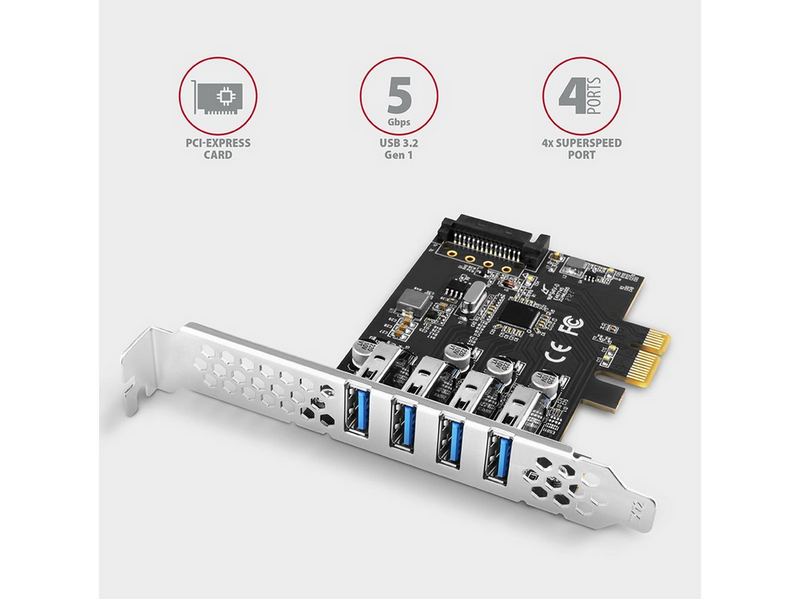 AXAGON SuperSpeed 4 × USB-A 5 Gbps External Ports PCIe Card