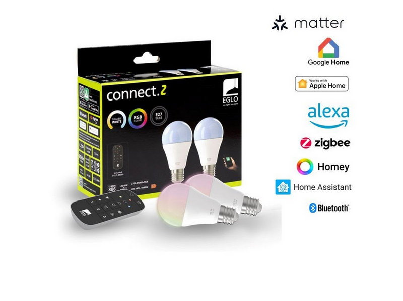 EGLO E27 LED-Z MATTER A60 RGB/CCT 11W 1300lm opal 2-pack w/remote control
