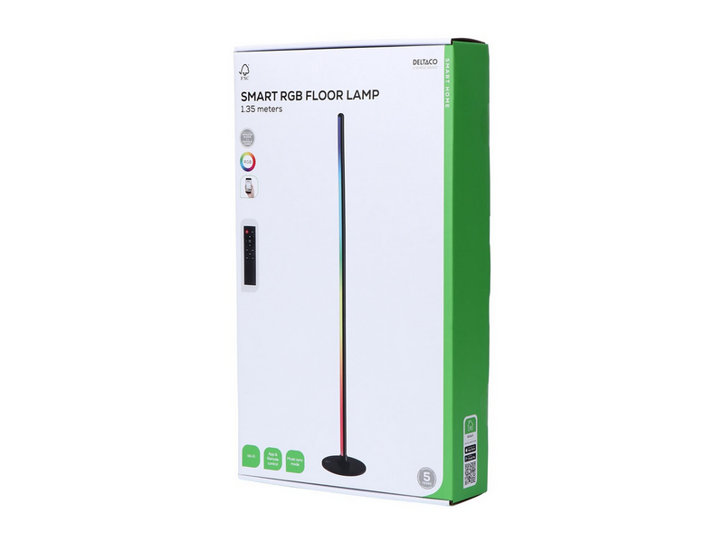 Deltaco Smart Home Floor Lamp.1.35m Remote & App Control Black