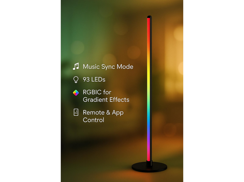 Deltaco Smart Home Floor Lamp.1.35m Remote & App Control Black