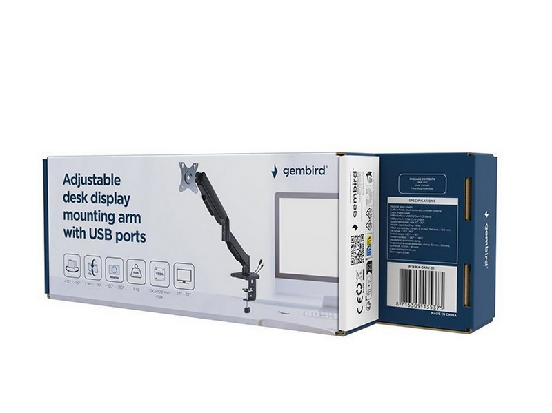 Gembird Adjustable desk display mounting arm with USB ports 1-display 17"-32"