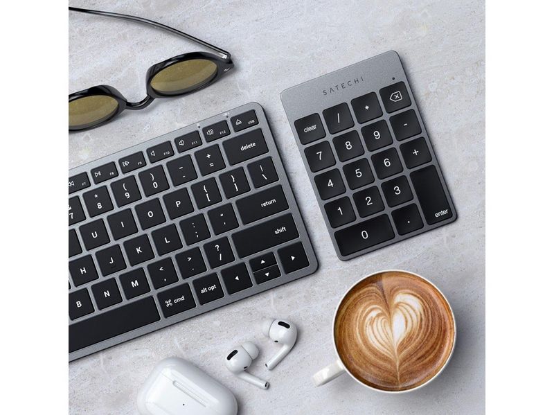 Satechi Slim Wireless Keypad - Compact Bluetooth Keyboard with Long-Lasting Battery and Aluminum Finish - Numpad - Grau