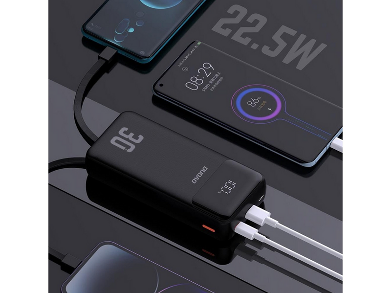 Dudao K15MAX PD 22.5 W Powerbank with Built-in Cables - Black - 30000 mAh