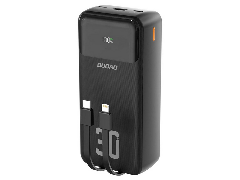 Dudao K15MAX PD 22.5 W Powerbank with Built-in Cables - Black - 30000 mAh