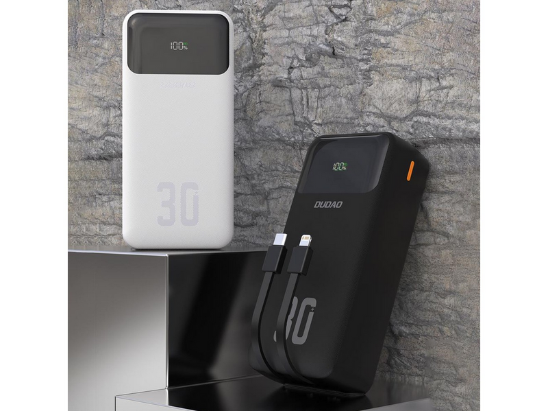 Dudao K15MAX PD 22.5 W Powerbank with Built-in Cables - Black - 30000 mAh