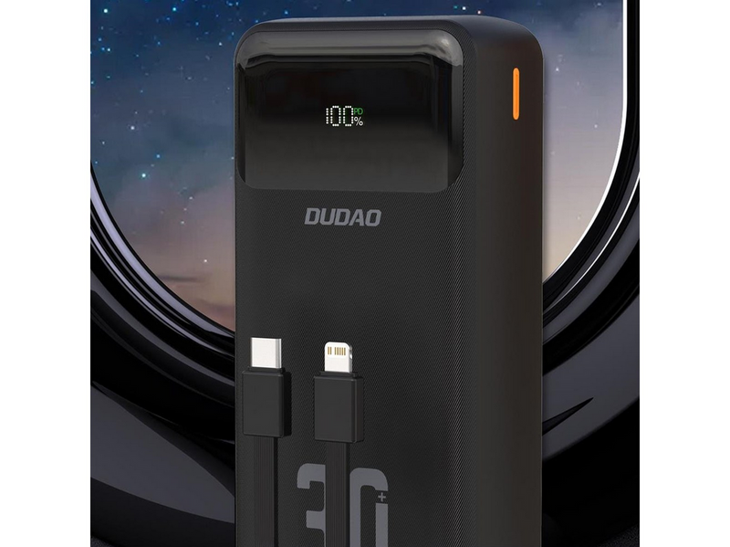 Dudao K15MAX PD 22.5 W Powerbank with Built-in Cables - Black - 30000 mAh