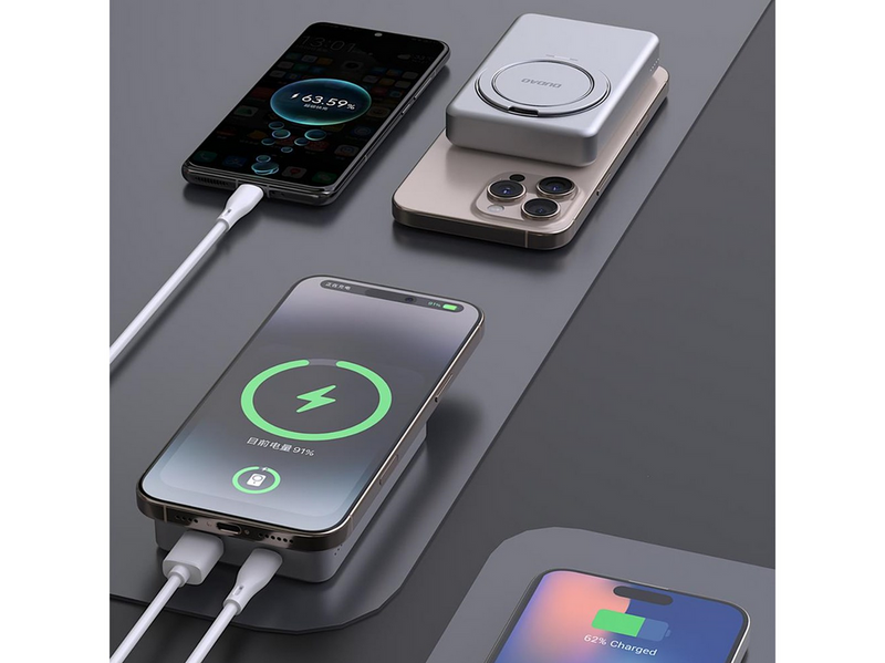 Dudao K28 10000mAh PD 22.5W MagSafe Powerbank with Metal Case and Ring Stand - Gray - 10000 mAh