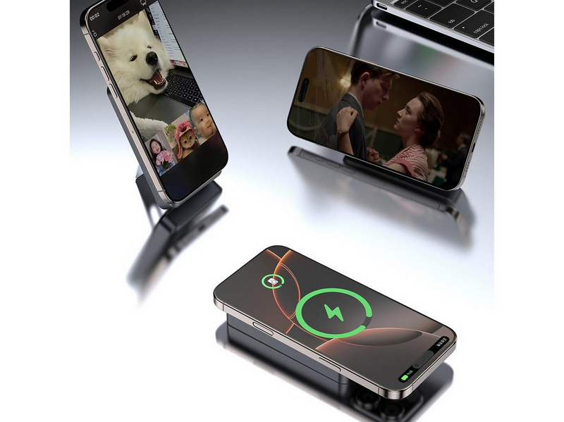 Dudao K29 10000mAh PD 20W MagSafe Power Bank with Metal Case Stand and Built-in USB-C/ Lightning Cables - Gray - 10000 mAh