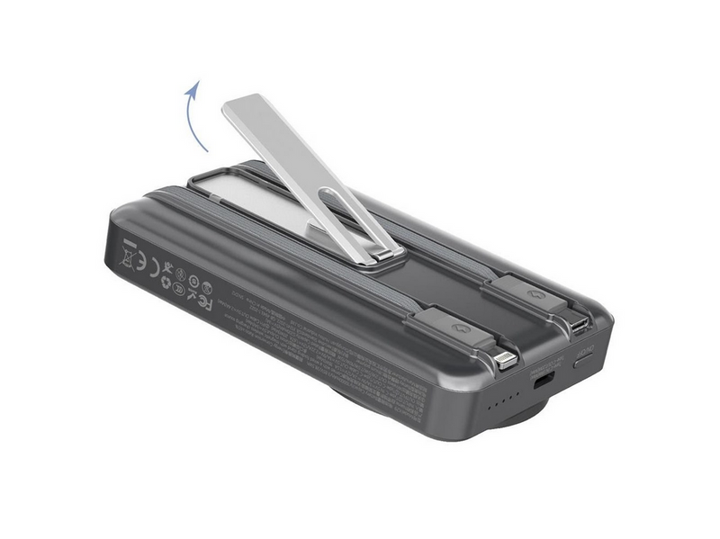 Dudao K29 10000mAh PD 20W MagSafe Power Bank with Metal Case Stand and Built-in USB-C/ Lightning Cables - Gray - 10000 mAh