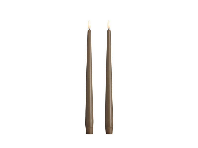 Moods & More LED taper candle - Slim - Dark sand - 23x300 mm - 2 pcs