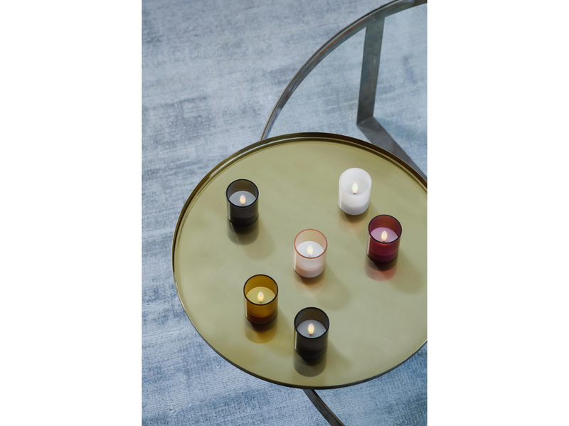 Moods & More LED glass candle - Hurricane - Honey Mustard - 47x57 mm - 2 pcs