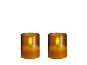 Moods & More LED glass candle - Hurricane - Honey Mustard - 47x57 mm - 2 pcs