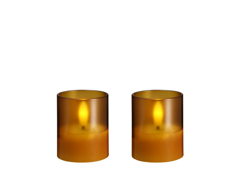 Moods & More LED glass candle - Hurricane - Honey Mustard - 47x57 mm - 2 pcs