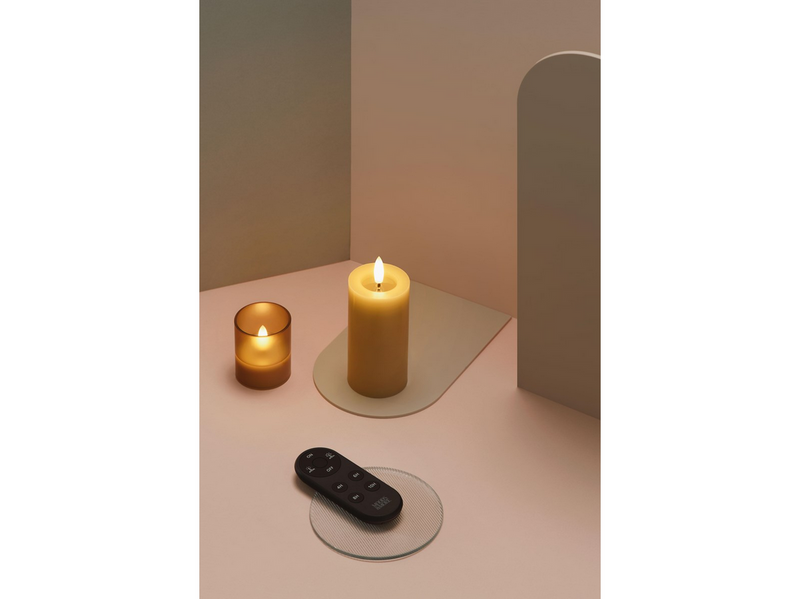 Moods & More LED glass candle - Hurricane - Honey Mustard - 47x57 mm - 2 pcs