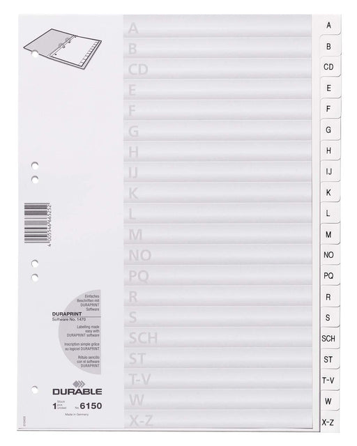 DURABLE Ordnerregister DIN A4 A-Z geprägt mit Deckblatt PP - 20-tlg.
