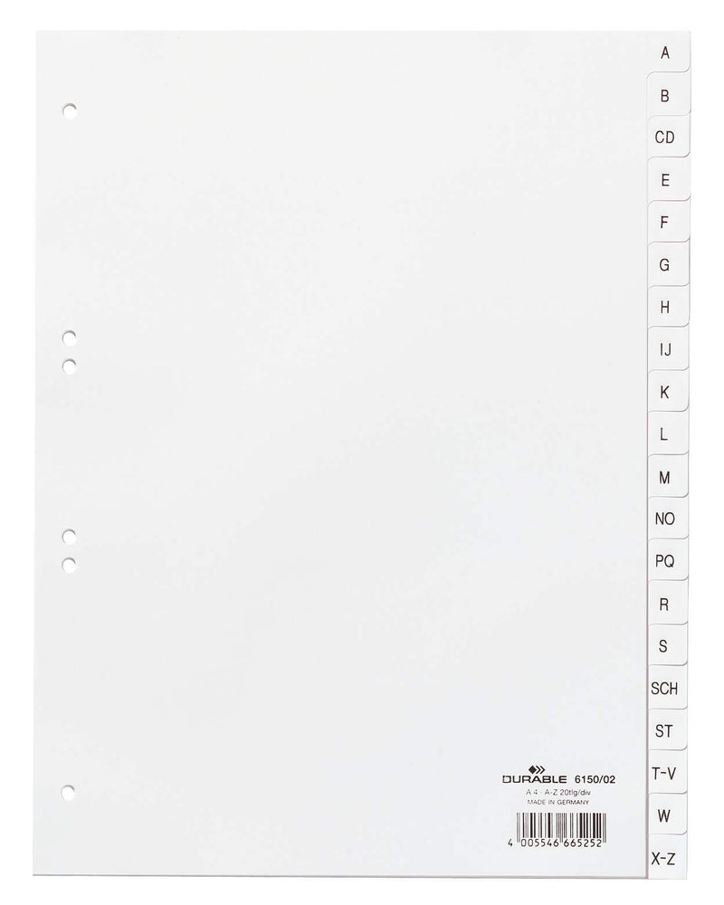 DURABLE Ordnerregister DIN A4 A-Z geprägt mit Deckblatt PP - 20-tlg.