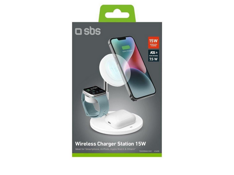 SBS 3-in-1 vertical wireless charging station - White