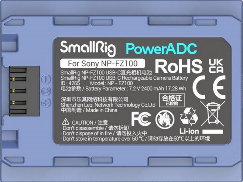 SmallRig 4265 Camera Battery USB-C Rechargable NP-FZ100