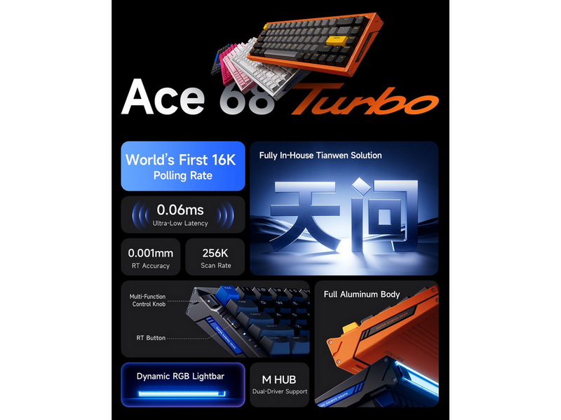 MCHOSE Ace 68 Turbo (Peachy Pink) - Gaming Tastatur (TKL) - 65% - Englisch (US) - Pink